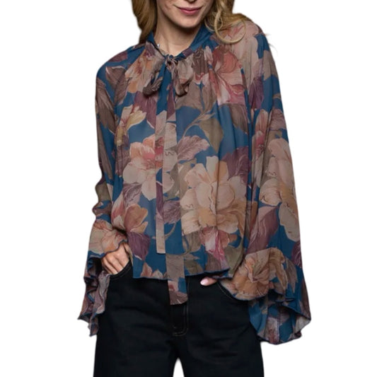 Tonno & Panna weit schwingende Shirtbluse mit Schluppe und V-Ausschnitt